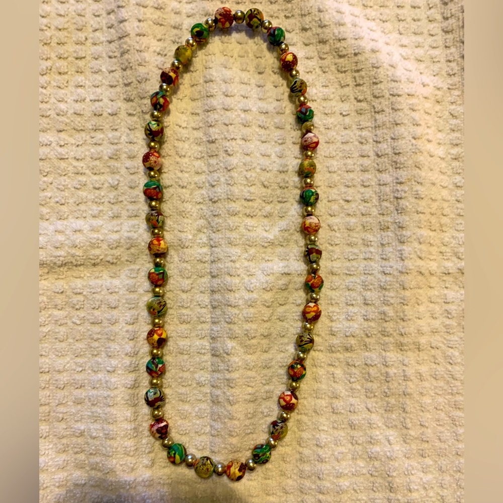 Printed Bead Necklace with Silver Separators